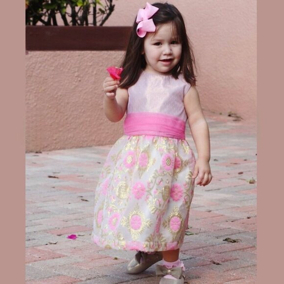 Truly Scrumptious ✦ Pink & Gold Floral Party Dress ✦ Toddler 24M w/ Bow-Tie Back - Picture 14 of 14